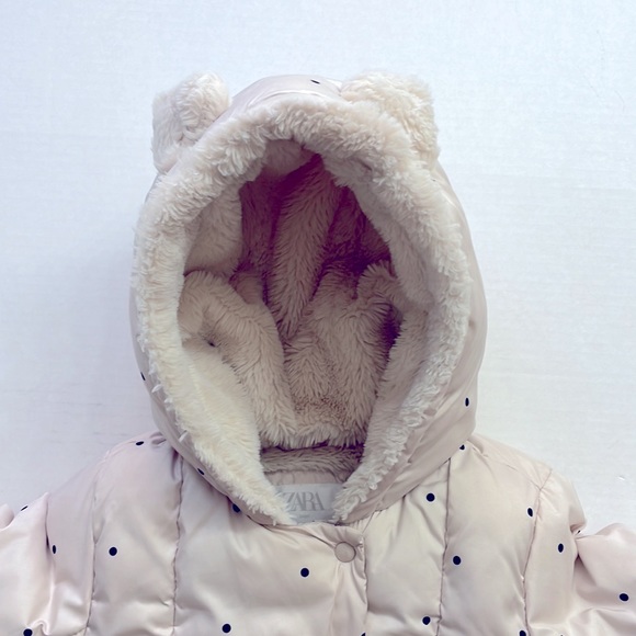 Zara Baby Toddler Girl Beige Polka Dot Puffer Jacket, Size 4-5 Years - Picture 3 of 12